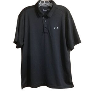 Under Armour Heatgear Polo Shirt Men's XL Black Knit 3 Button Casual Pullover